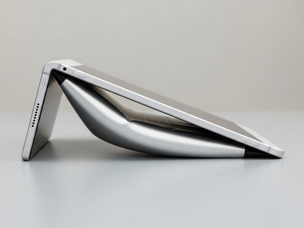 Tablet with a swollen lithium battery lifting the screen away from a bent aluminum frame